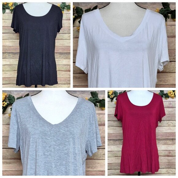 Lot Of 4 Ladies Pullover T-Shirts Size XL Short Sleeve Stretch Red Black Gray Wh - Picture 1 of 12